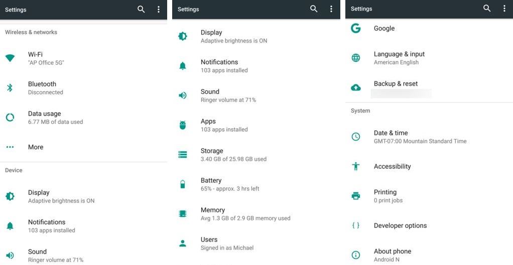 Android N Settings